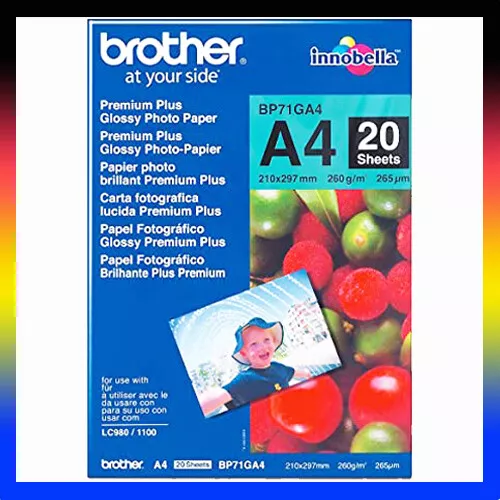 1 x Brother Genuine BP71GA4 Premium Plus Glossy Photo Paper A4 260gsm 20 Sheets