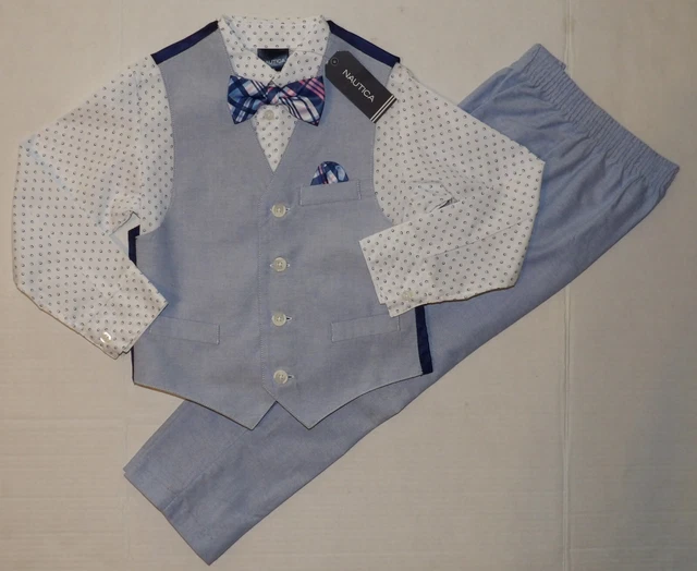 NEW NWT Boys Nautica  Provence Blue Poplin 4 Piece Vest Suit SZ5 $64.50