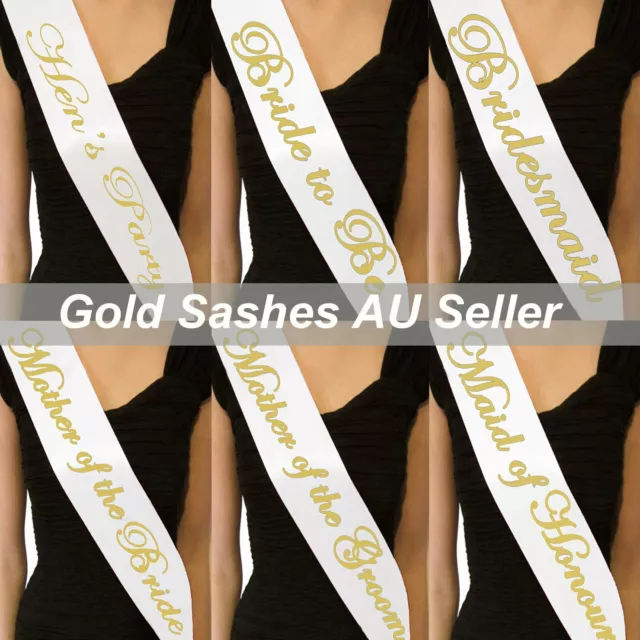 White Sashes Gold Text Hens Night Party Bridal Bride To Be Bridesmaid Wedding He