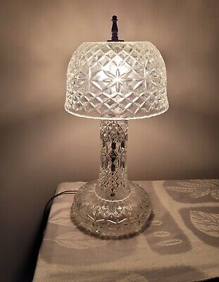 Rare VTG Leviton Crystal Pressed Glass Table Lamp with Dome Crystal Shade~HEAVY