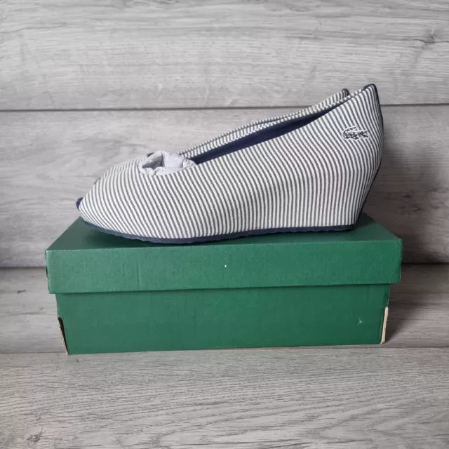 Lacoste Womens Shoes Wedge Block Canvas White Navy UK 6 Unworn Boxed