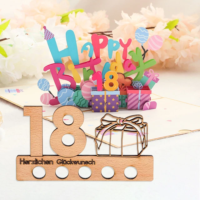 Tarjeta de felicitación, decoración de colores, cumpleaños, edad, tarjeta de números,