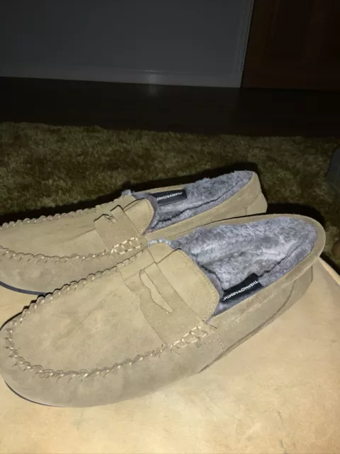 Pantofole mocassino da uomo M&S marrone chiaro pelle scamosciata taglia 10 euro 44,5