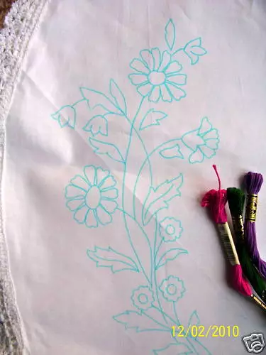 Tablecloth Marigold flowers design circular cotton lace edge embroidery CSOOO9