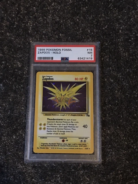 Zapdos 15/62 | Fossil Set | Holo Rare | Pokemon TCG Card WOTC 1999 PSA 7