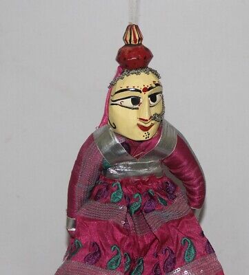 Rajasthani Vintage Hand Crafted Wooden Head & Cloth Woman Puppet Toy 8525