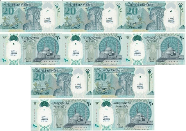 Egypt _ 5 pcs x 20 Pounds 2023 UNC Polymer Lemberg-Zp