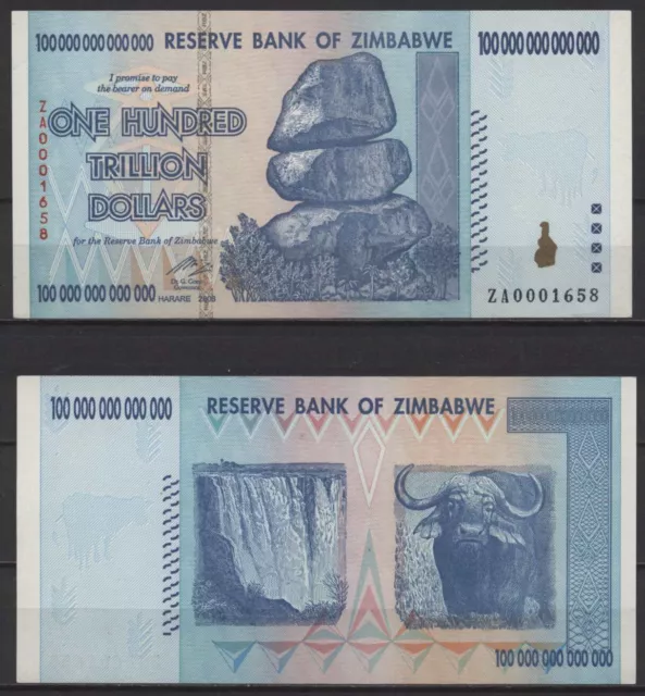 "ZA" - ERSATZNOTE - Replacement note - ZIMBABWE: 100 TRILLION BANKNOTE TRILLION