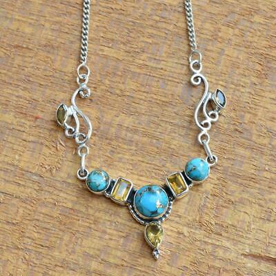Blue Copper Turquoise Necklace,925Sterling Silver Necklace,Citrine Necklace,Gift