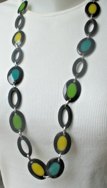 Collier Pendentif Perle Lapis Lazuli - Cordon Noir Rétro - Plaqué Argent - Parfait état Occasion
