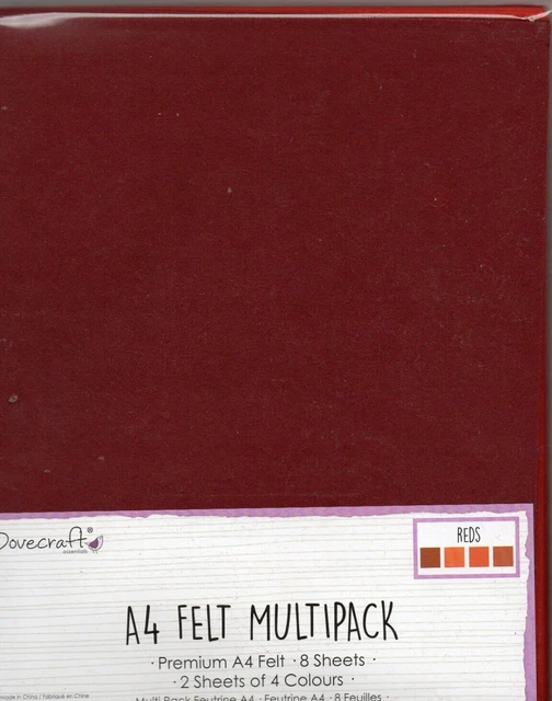 Dovecraft: Premium A4 Felt Multipack: 8 Hojas: Rojos