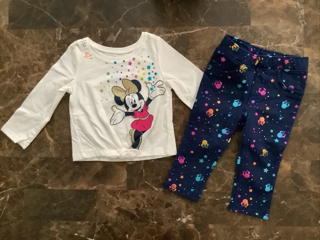 New Girls Disney Minnie Mouse LS Shirt & Jeggings  Pants Outfit Size 12M