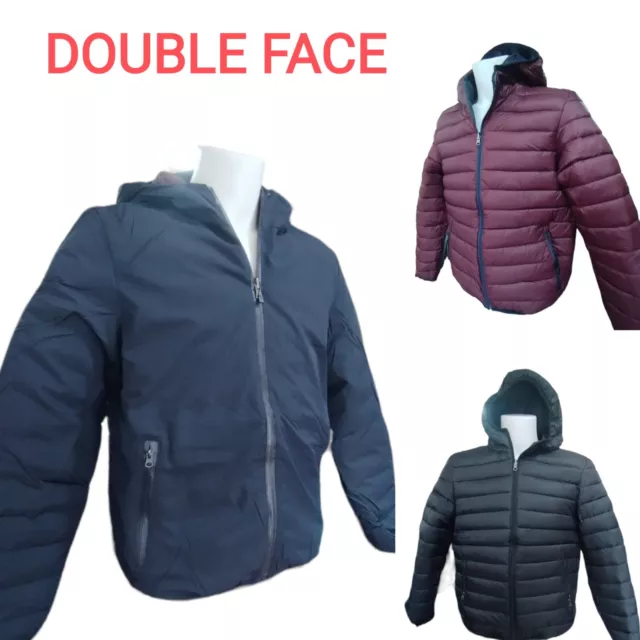 Giubbotto Uomo Invernale Giubbino bomber reversibile Con Cappuccio  Imbottito