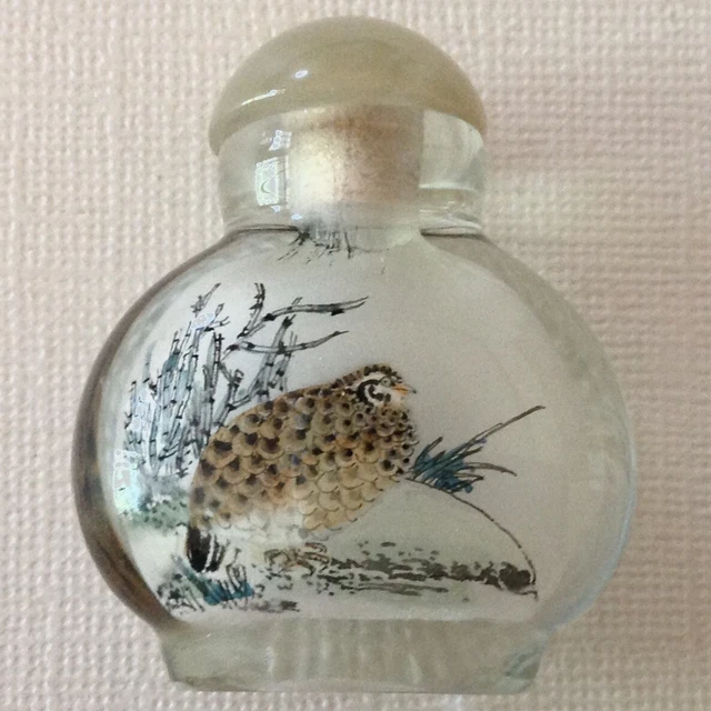 ~ Vintage Inside Reverse Painted Crystal Snuff bottle  -  "Quail"