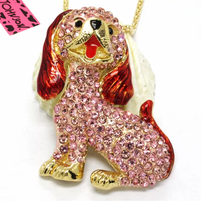 Hot Cute Bling Pink Dog Puppy Crystal Pendant Fashion Women Chain Necklace