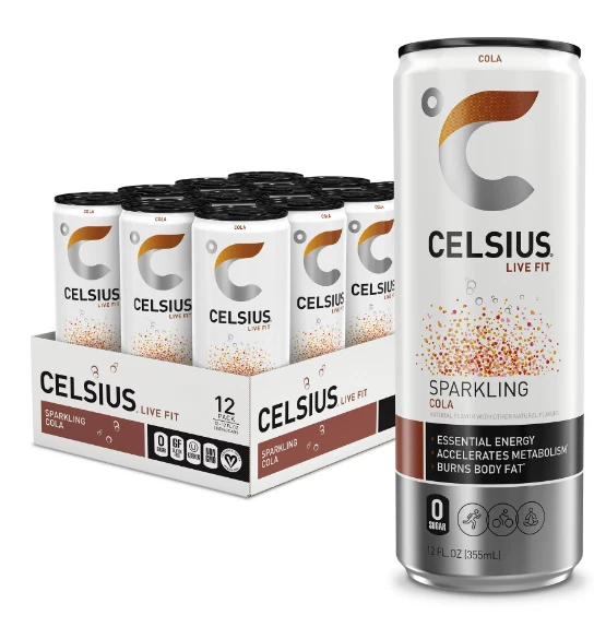 CELSIUS Sparkling Cola Fitness Drink, Zero Sugar, 12 oz. Slim Can, (12 Pack)