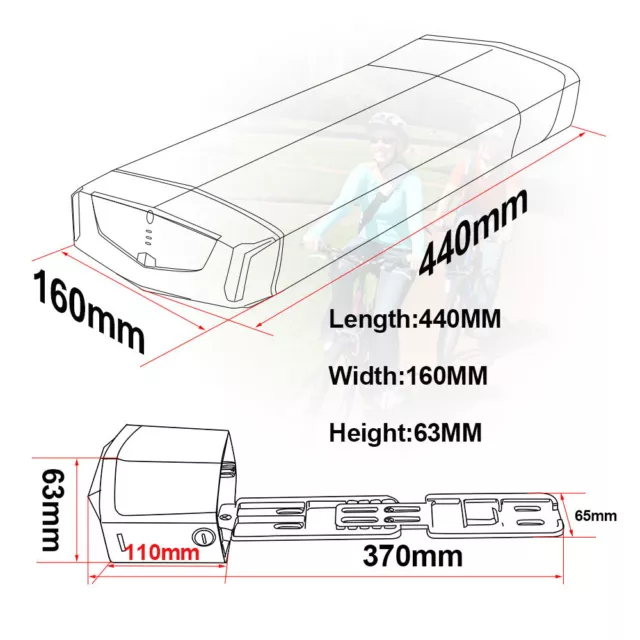 ebike akku 36V 48V 52V 13Ah 15Ah 20Ah Gepäckträger Samsung fahrrad Li-Ion Zellen 3