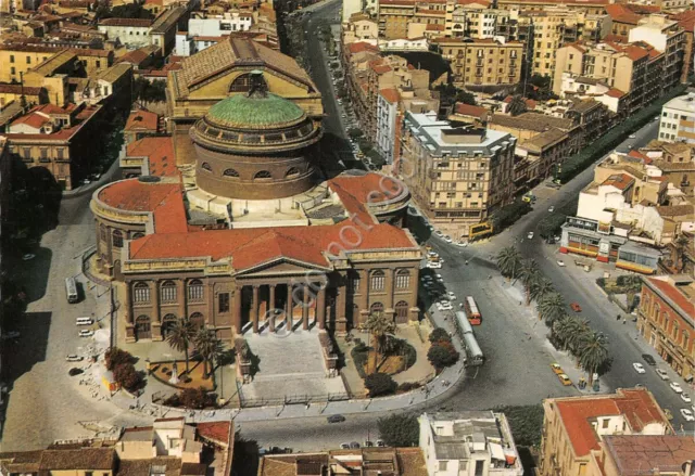 Cartolina Palermo Teatro Massimo visto da aereo 1977 timbro a targhetta stradale