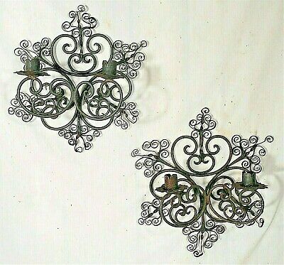 ANTIQUE PAIR OF EARLY 20th CENTURY WROUGHT IRON DOUBLE ARM SCONCES