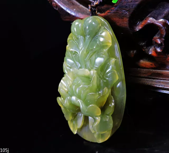 100% Natural Hand-carved Jade Pendant Jadeite Necklace peony flower D105j