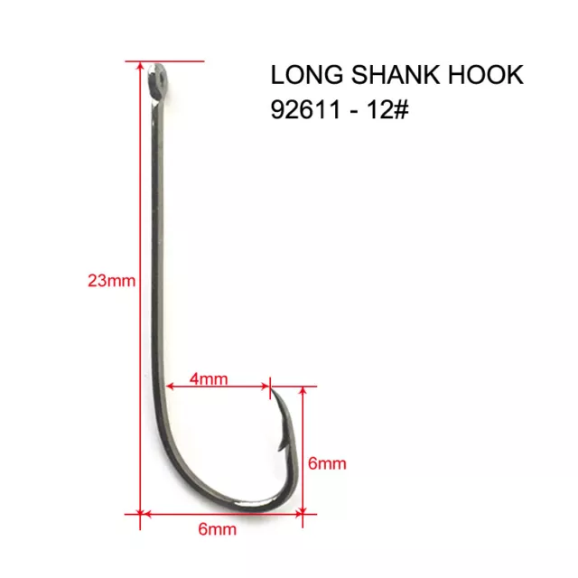 90X High Quality Long Shank Fishing Hooks Size 12# BLN,Fishing Tackle