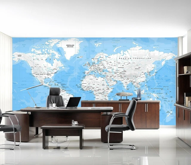 3D BLUE WHITE 21097NAO World Map Wallpaper Mural Removable Self ...