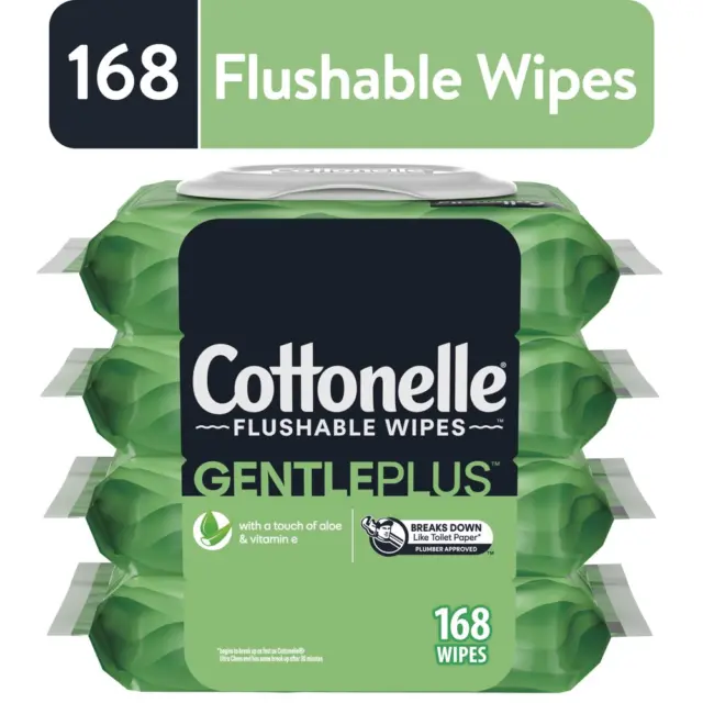 Cottonelle GentlePlus, 4 Flip-Top Packs, 42 Wipes per Pack, 168 Total Wipes