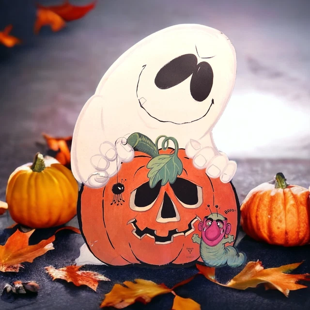 VINTAGE HALLOWEEN GHOST Pumpkin Bug Spider Hallmark Die Cut Wall