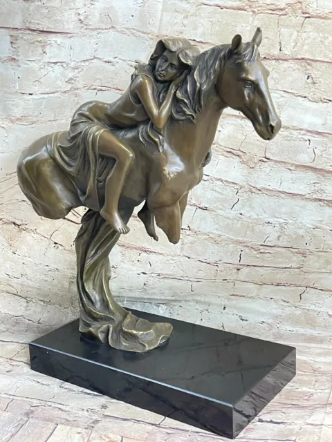 Superb Massive Art Noveau Solid Bronze Figure Of A Woman And Horse Hot Cast