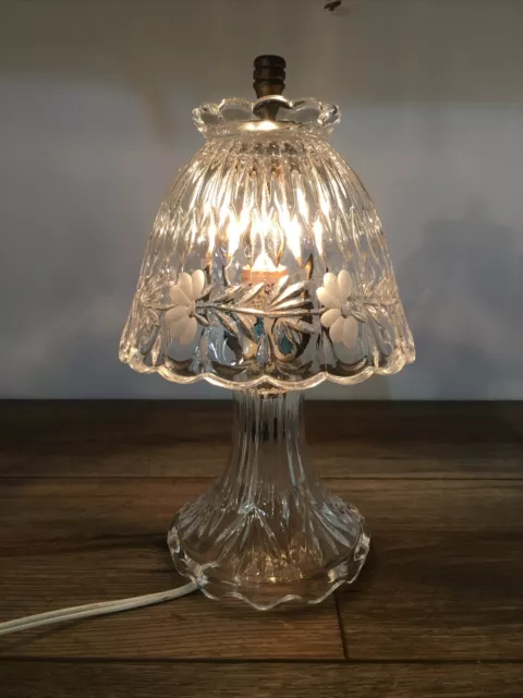VINTAGE Parlor Boudoir Crystal Heavy Thick Cut Etched Table Lamp 10.5” *EUC* VINTAGE Parlor Boudoir Crystal Heavy Thick Cut Etched Table Lamp 10.5” *EUC*