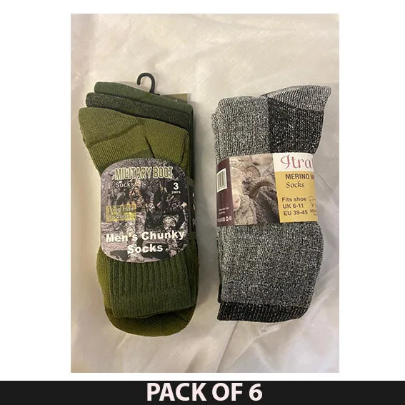6 Pairs Mens Army Military Merino Wool Winter Warm Hiking thermal Socks UK 6-11