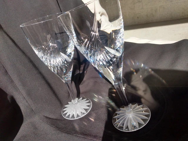 A Pair Of Atlantis Flight Cut Crystal Stemware 8 & 1/8" Water Glasses  Etched