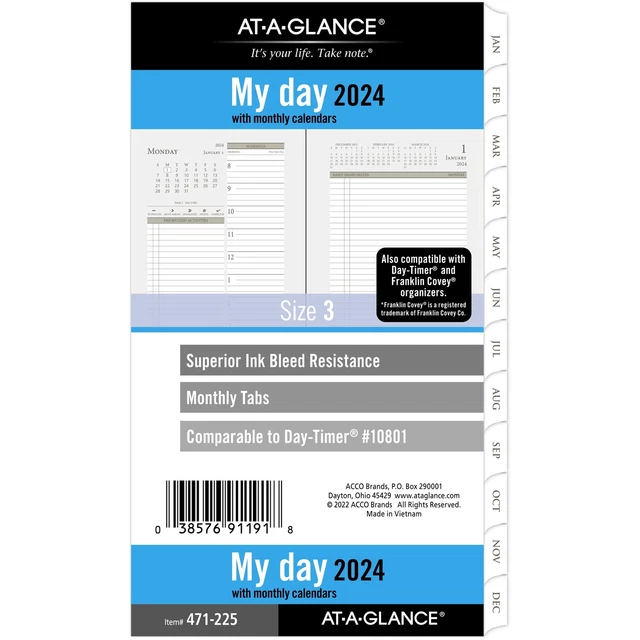 ATAGLANCE 2024 DAILY Monthly Planner Two Page Per Day Refill Loose