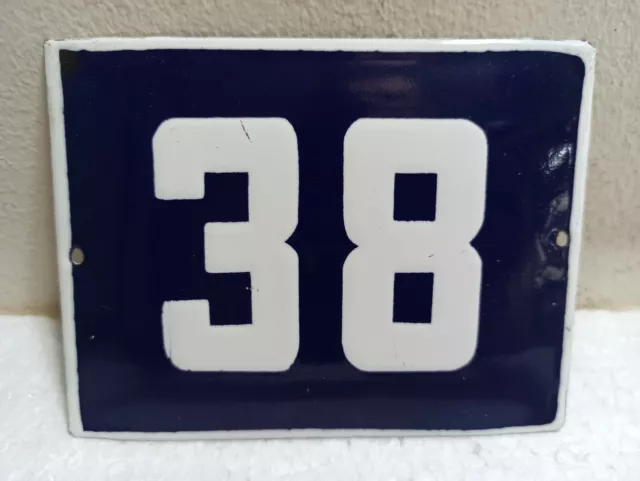 Vintage Enamel Sign Number 38 Blue House Door Street Plate Metal Porcelain Tin
