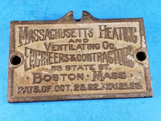 State St. Boston Name Plate Heating Ventilating Co. Massachusetts 2" x 3.5"