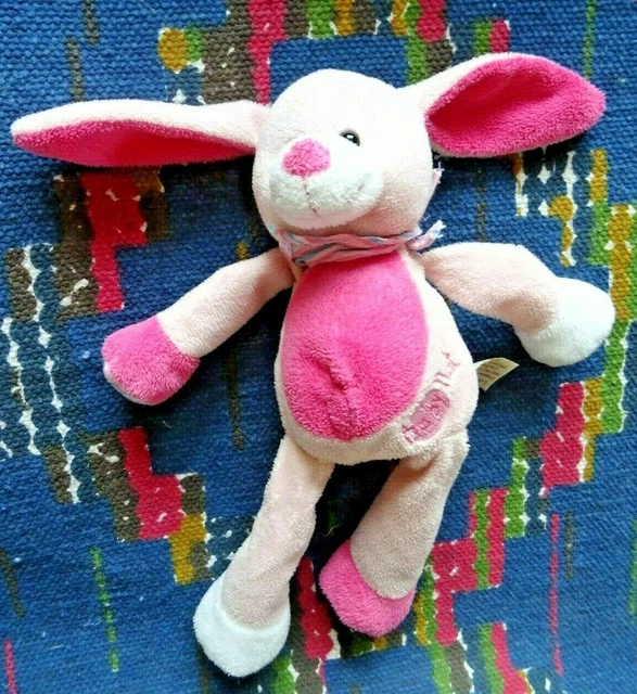 Cb/ Doudou Peluche Lapin Chien Baby Nat Lapin Rose Foulard Bandana Raye Bleu Tbe