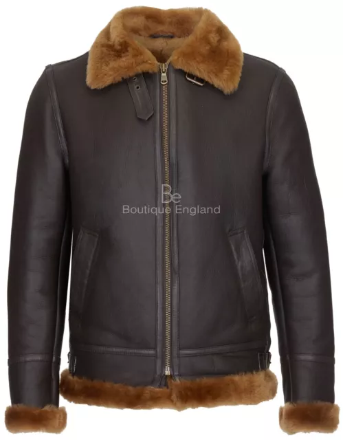 Men's B3 Bomber Sheepskin Jacket Shearling Brown Fur Real Leather Jacket NV-65