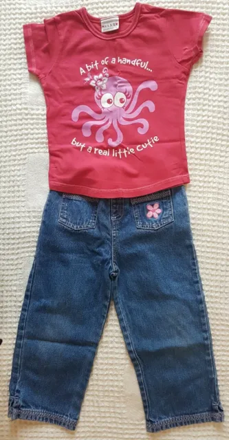 Next and Morris Mouse Girls Jeans And Tshirt Top Outfit Bundle Age 2-3