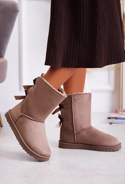 Bottes Fourrées Chaussures Hiver Femme Boots Bottines Neige Beige noir 3