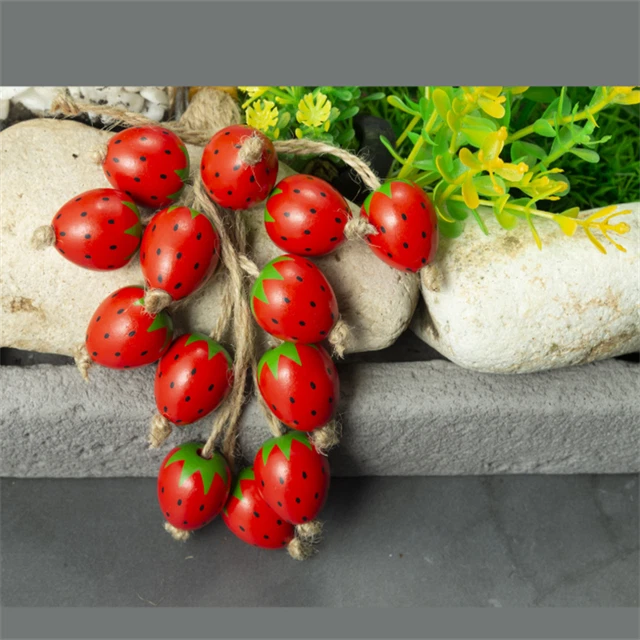 10X Strawberry Rot Hemu Holzperlen Dekoration Schmuckherstellung Hanfseil Quaste 4