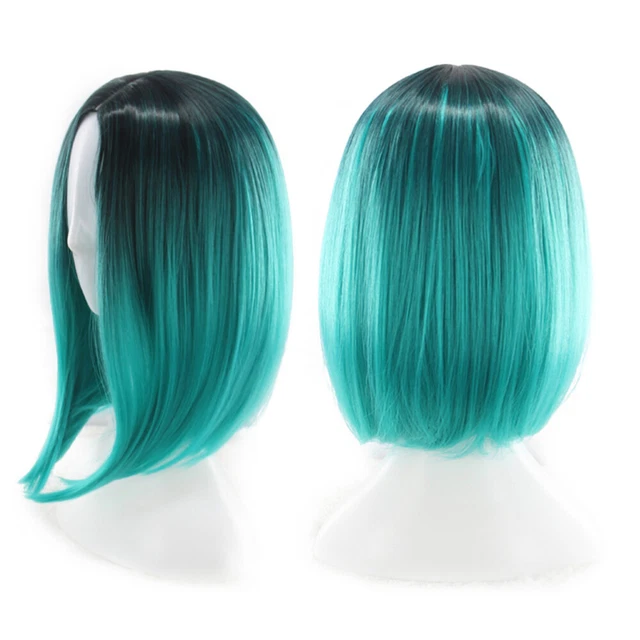 Womens Bob Wig Gradient Color Cosplay Synthetic Hair Wig Short Straight Wigs