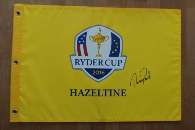 Thomas PIETERS Signed 2016 Hazeltine Ryder Cup Golf Flag Autograph AFTAL COA