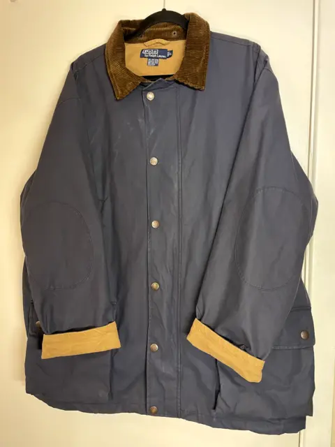 Polo Ralph Lauren Jacket Mens Extra Large Oilskin Waxed  Field Navy Hunting Coat