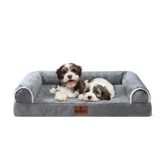 SheSpire Grey Orthopedic Memory Foam Dog Bed Pet Bolster Sofa w/ Removable Cover 3