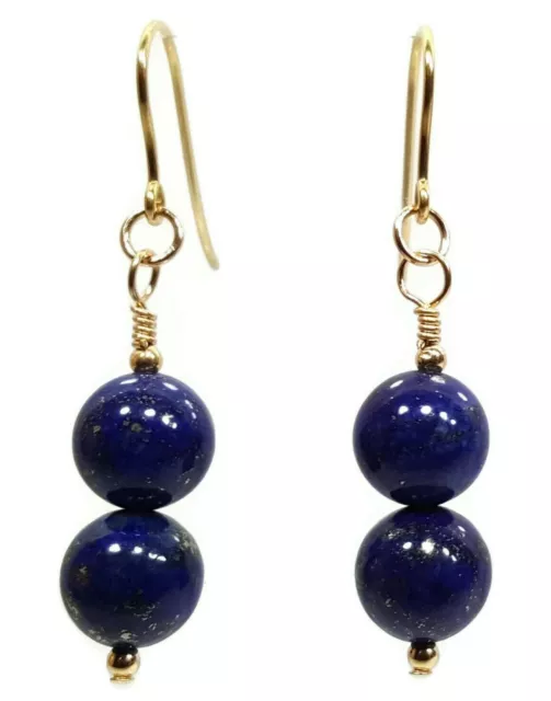 Lapis Lazuli Earrings Gold 9ct, Drop Dangle Hook Earrings, 7mm Blue Lapis Beads