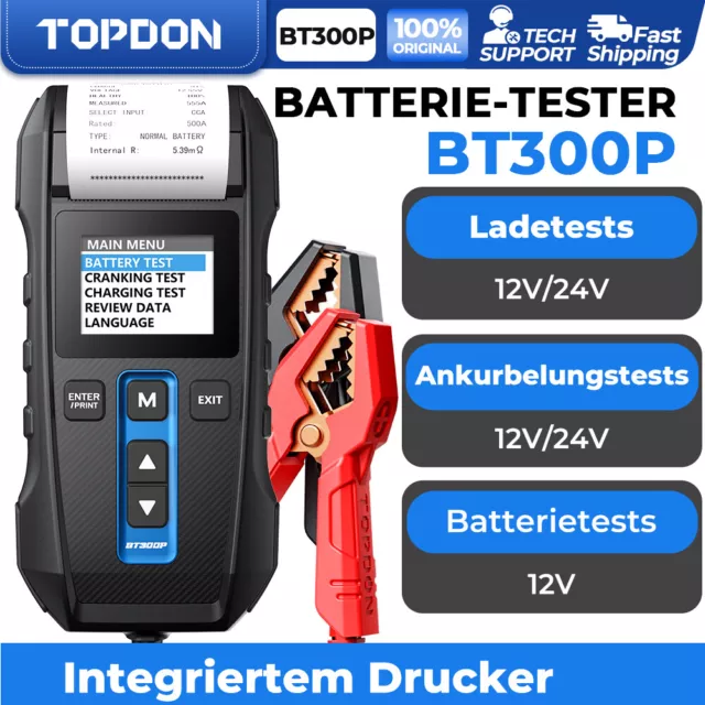 2023 TOPDON BT300P Auto Batterietester Digital KFZ Akku Prüfer Testgerät 12V DE