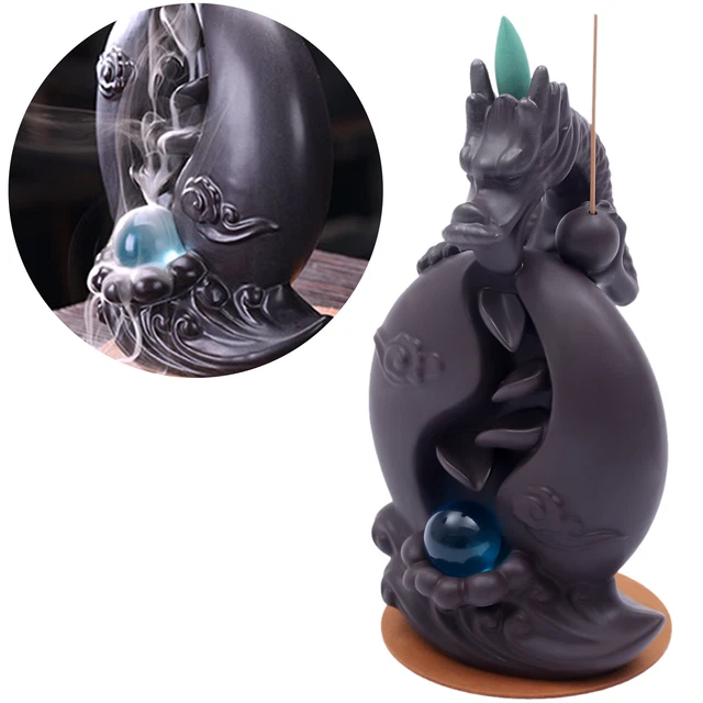 Ceramic Dragon Waterfall Backflow Incense Burner Smoke Censer Holder USA