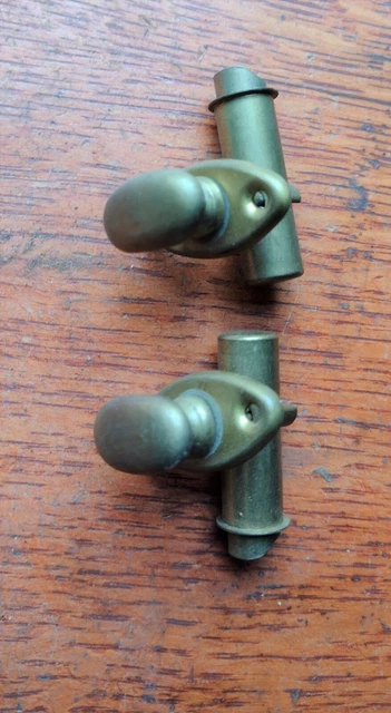 Two Antique Vintage Spring-Loaded Brass Barrel Cupboard or Pantry Door Bolts