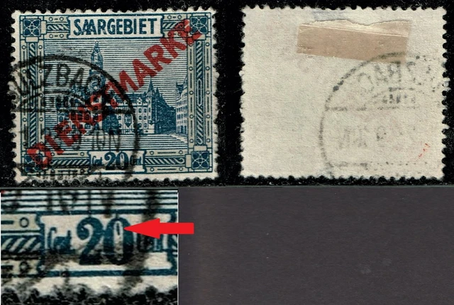 Saargebiet Dienst 1922 Mi.-Nr. 5 I PF Plattenfehler gestempelt. 