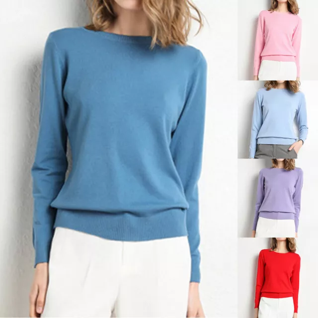 Women Wool Cashmere Sweater Knitted Pullover Slim Crew Neck Sweater Solid